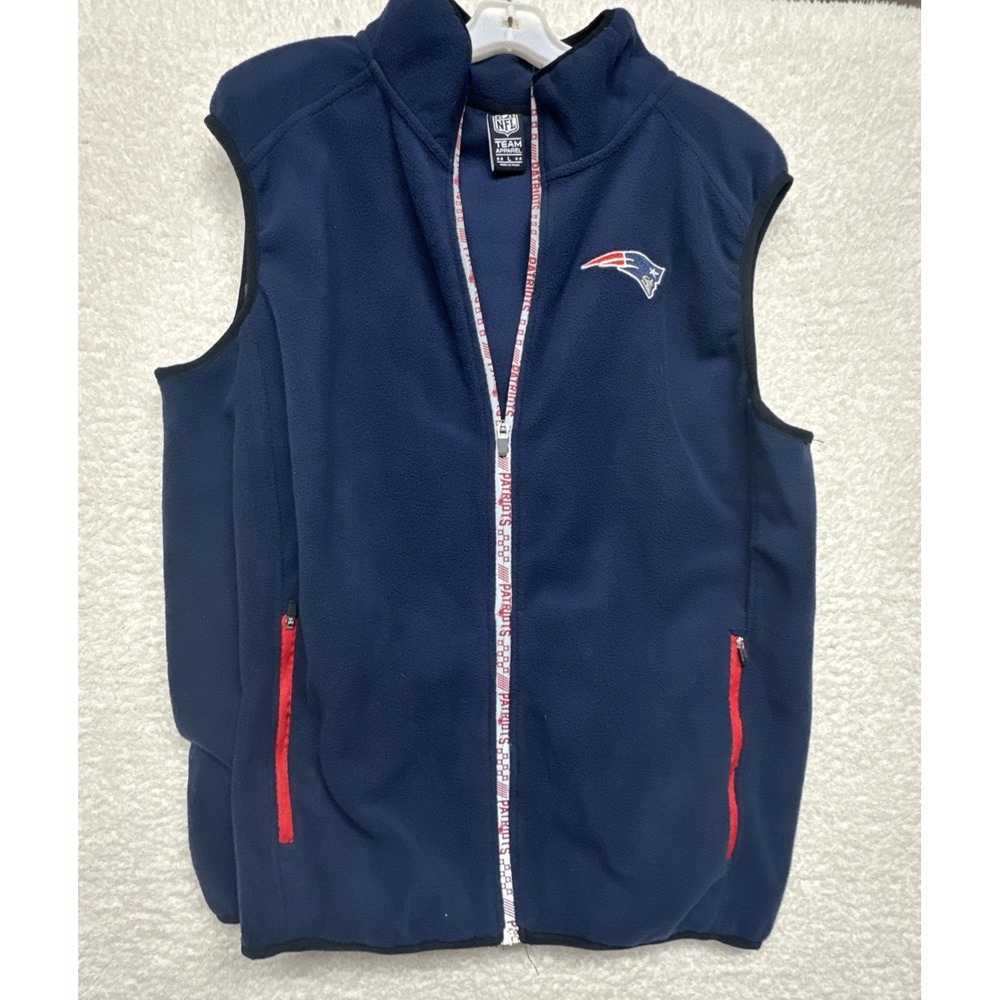 New England Patriots NFL Team Apparel Fleece Vest Mens Navy Full Zip Large L